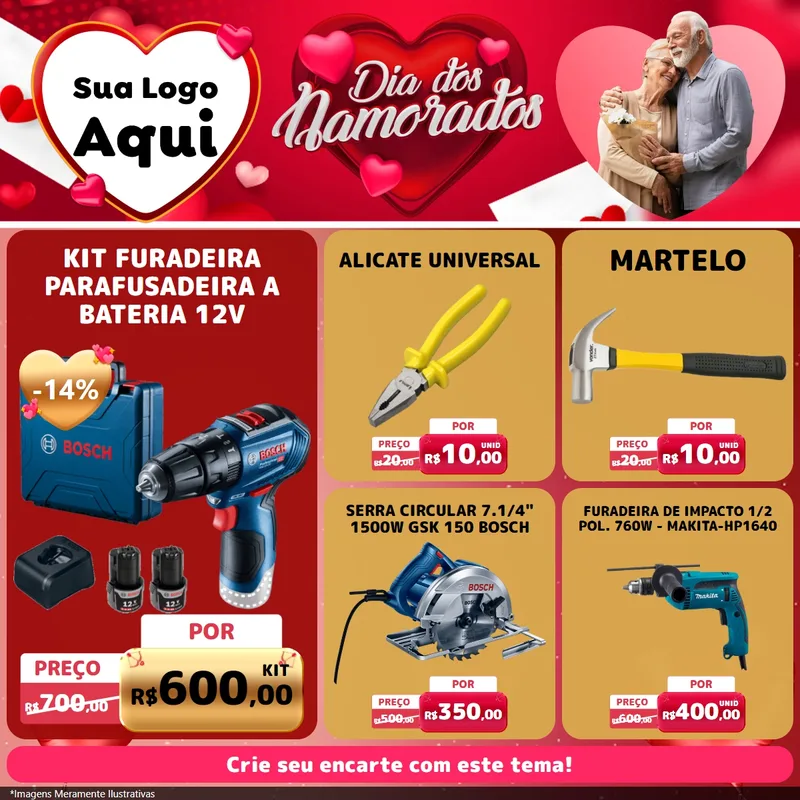 Modelo de Rede Social para Feed Facebook com o tema Dia Dos Namorados para Maquinas e Ferramentas