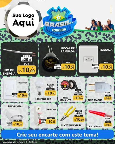 Modelo de Rede Social para Feed Instagram com o tema Brasil Torcida - Copa para Materiais Elétricos