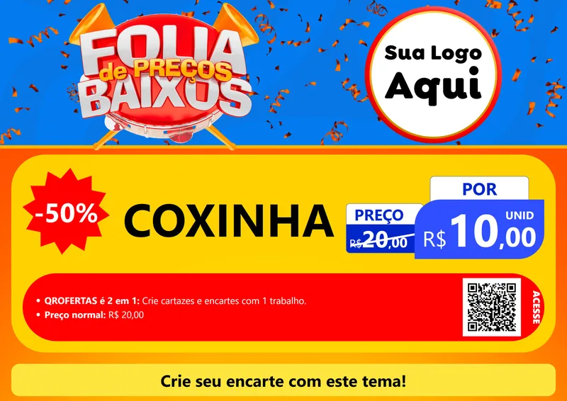 Modelo de Cartaz para Cartaz A4 Horizontal com o tema Folia de Preços Baixos para Salgadaria