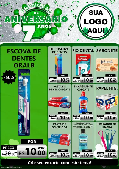Modelo de Encarte para Encarte A4 Vertical com o tema Promoção de Aniversário - 7 Anos para Higiene Pessoal