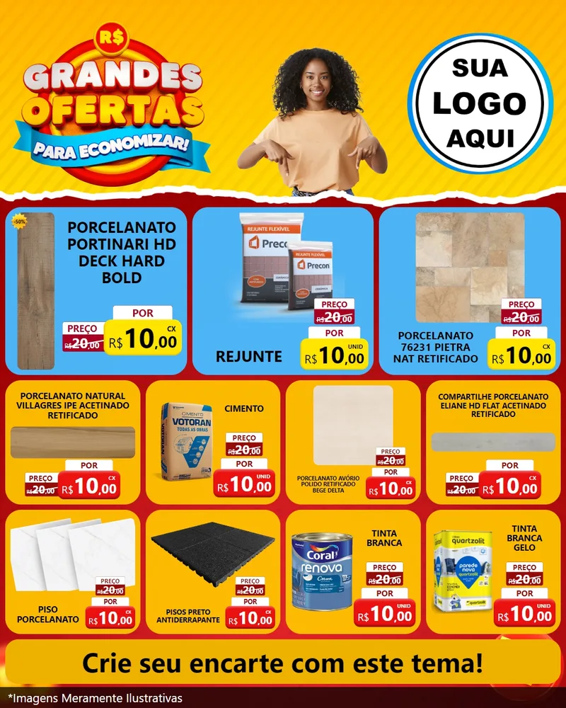 Modelo de Rede Social para Feed Instagram com o tema Grandes Ofertas Para Economizar! para Pisos e revestimentos