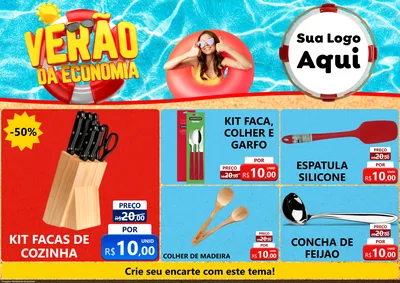 Modelo de Encarte para Encarte A4 Horizontal com o tema Verão da Economia para Utilidades Domésticas