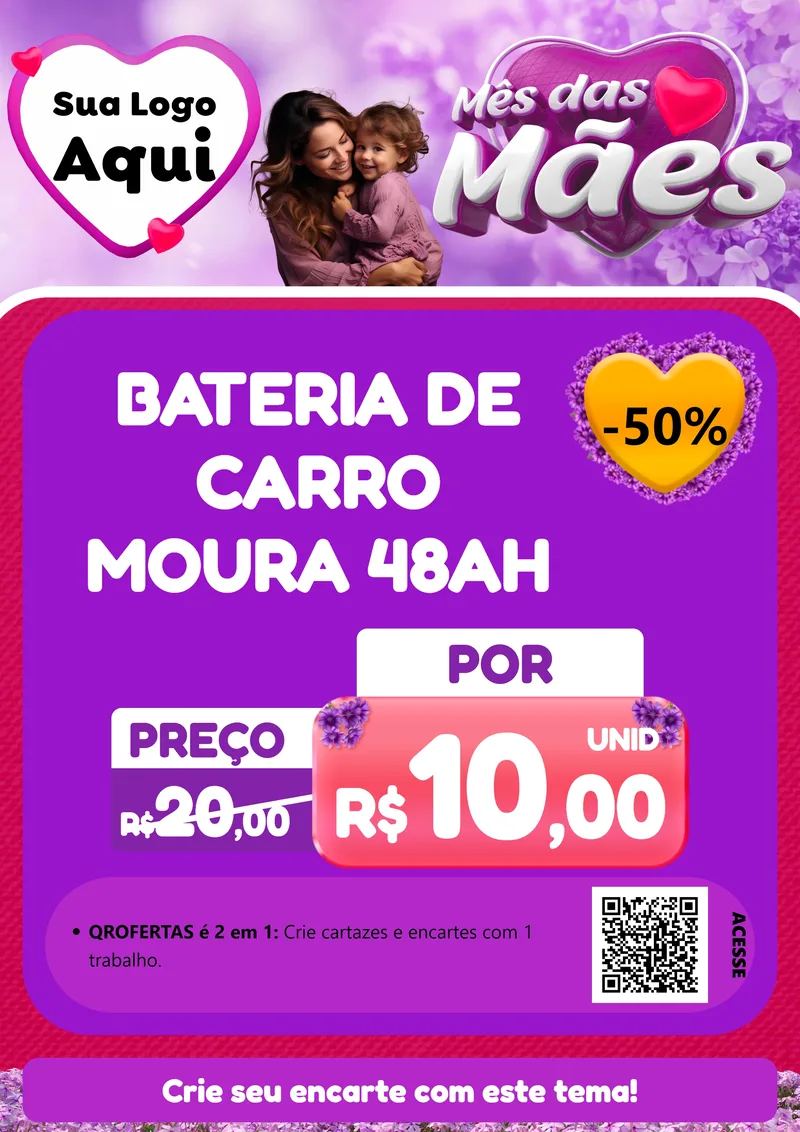 Modelo de Cartaz para Cartaz A4 Vertical com o tema Mês das Mães para Baterias Elétricas