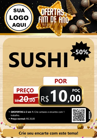 Modelo de Cartaz para Cartaz A4 Vertical com o tema Ofertas de Fim de Ano para Comida japonesa