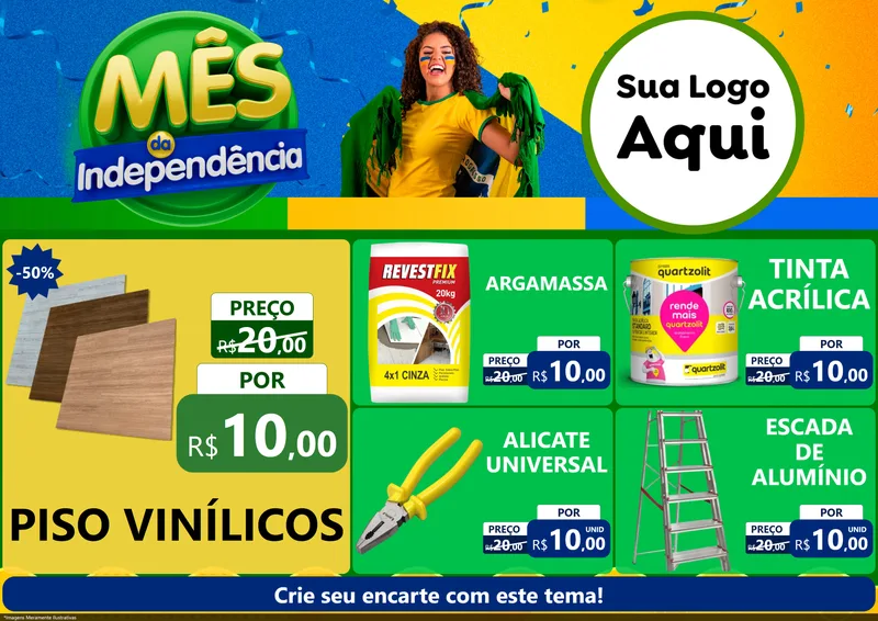 Modelo de Encarte para Encarte A4 Horizontal com o tema Mês da Independência para Material para Construção
