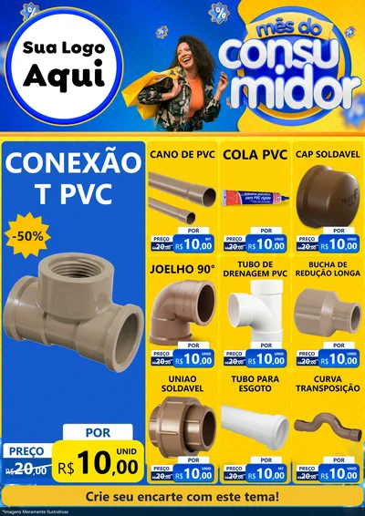 Modelo de Encarte para Encarte A4 Vertical com o tema Mês do Consumidor para Tubos e conexões