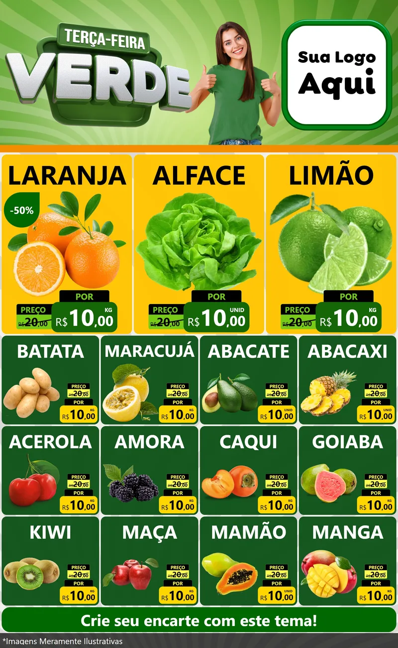 Modelo de Encarte para Encarte Grande com o tema Terça - Feira Verde para Hortifrúti