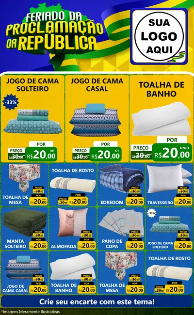 Modelo de Encarte para Encarte Grande com o tema Feriado da Proclamação da República para Cama, Mesa e Banho