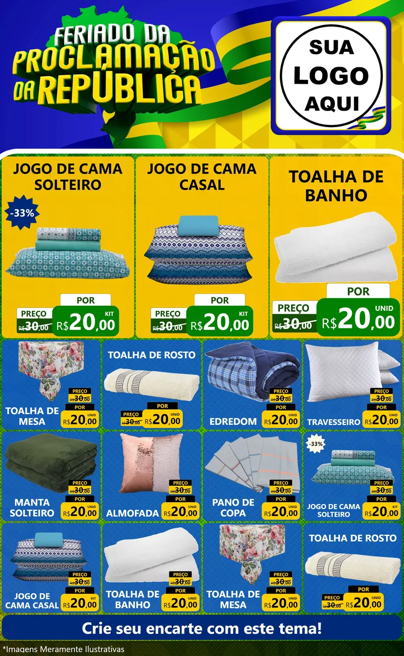 Modelo de Encarte para Encarte Grande com o tema Feriado da Proclamação da República para Cama, Mesa e Banho