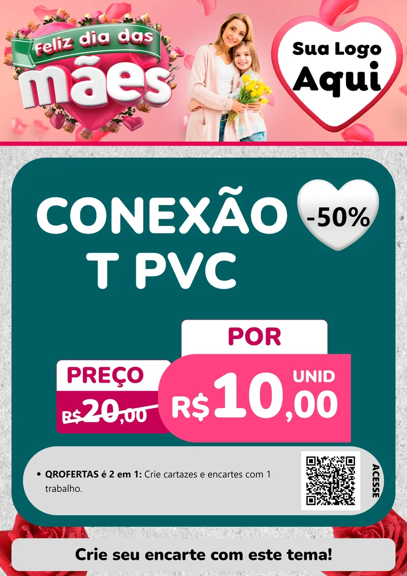 Modelo de Cartaz para Cartaz A4 Vertical com o tema Feliz Dia das Mães para Tubos e conexões