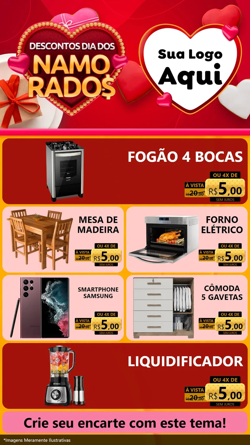 Modelo de TV para TV Vertical com o tema Descontos Dia dos Namorados para Móveis e Eletro