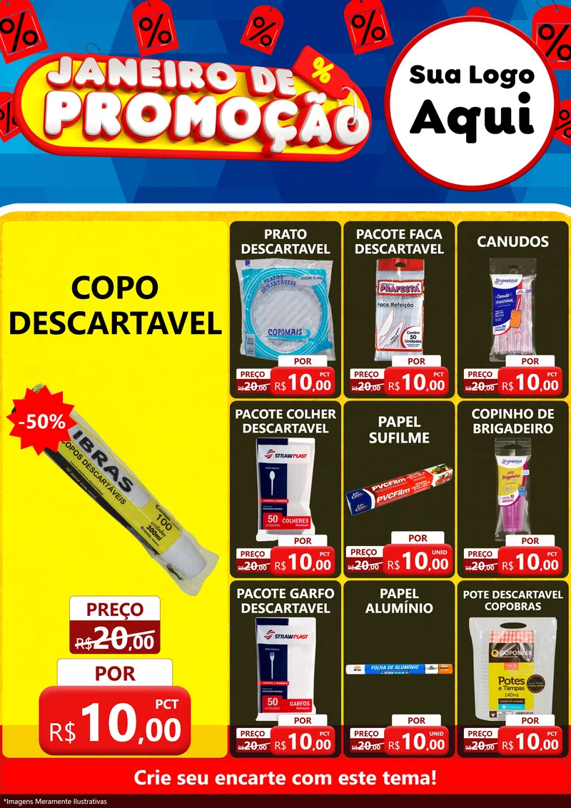 Modelo de Encarte para Encarte A4 Vertical com o tema Janeiro de Promoção para Embalagens