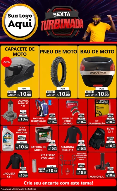 Modelo de Encarte para Encarte Grande com o tema Sexta Turbinada para Moto peças