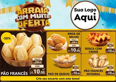 Modelo de Encarte para Encarte A4 Horizontal com o tema Ofertas de São João - Junina para Padaria