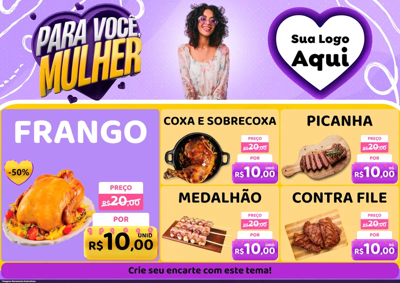 Modelo de Encarte para Encarte A4 Horizontal com o tema Para Você, Mulher para Assados