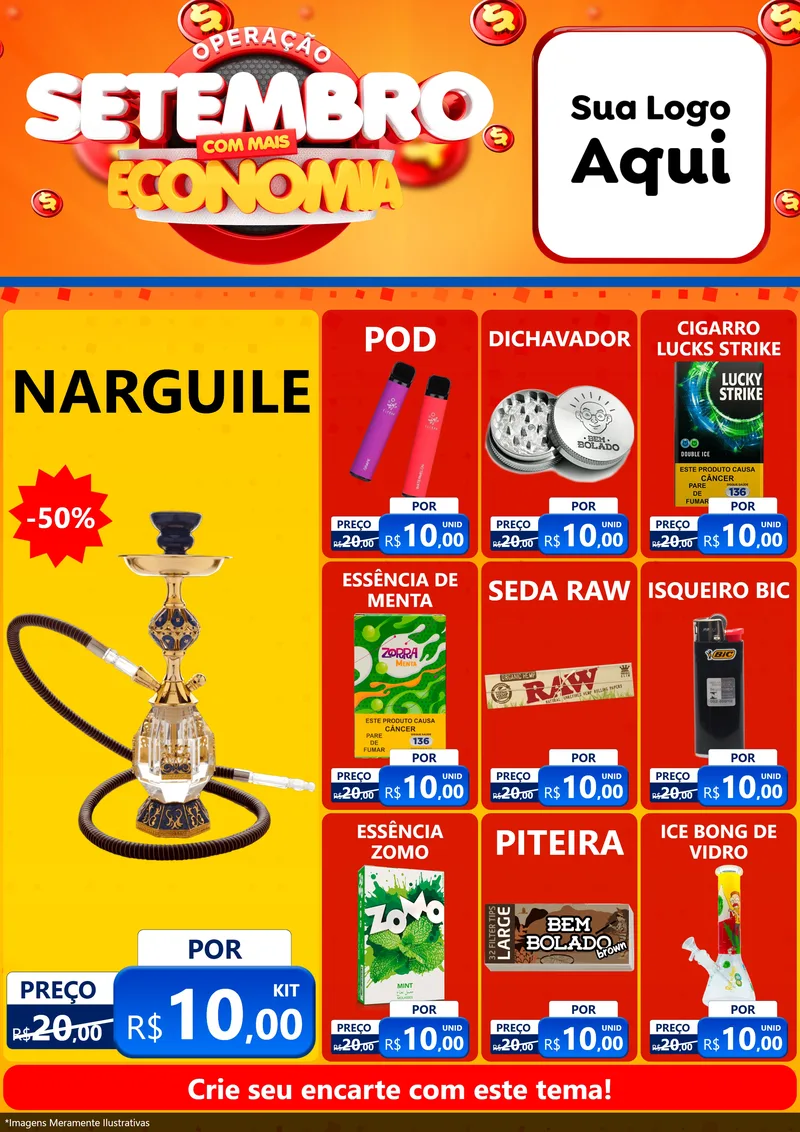 Modelo de Encarte para Encarte A4 Vertical com o tema Operação Setembro Com Muita Economia para Tabacaria