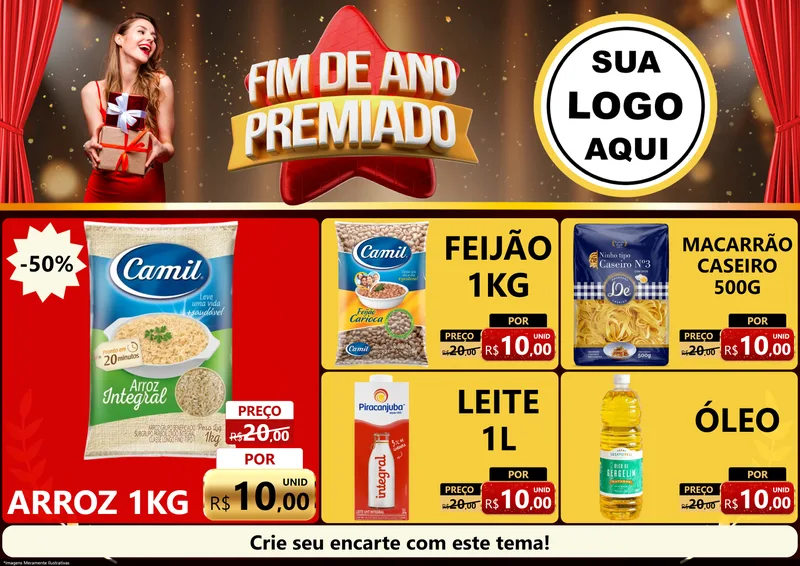 Modelo de Encarte para Encarte A4 Horizontal com o tema Fim de Ano Premiado para Supermercado