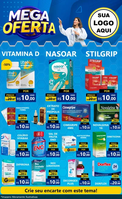 Modelo de Encarte para Encarte Grande com o tema Mega Oferta para Farmácia