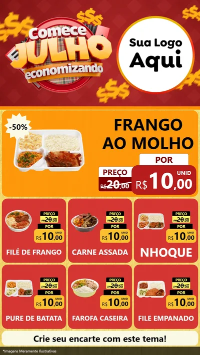 Modelo de Rede Social para Stories com o tema Comece Julho Economizando para Restaurante