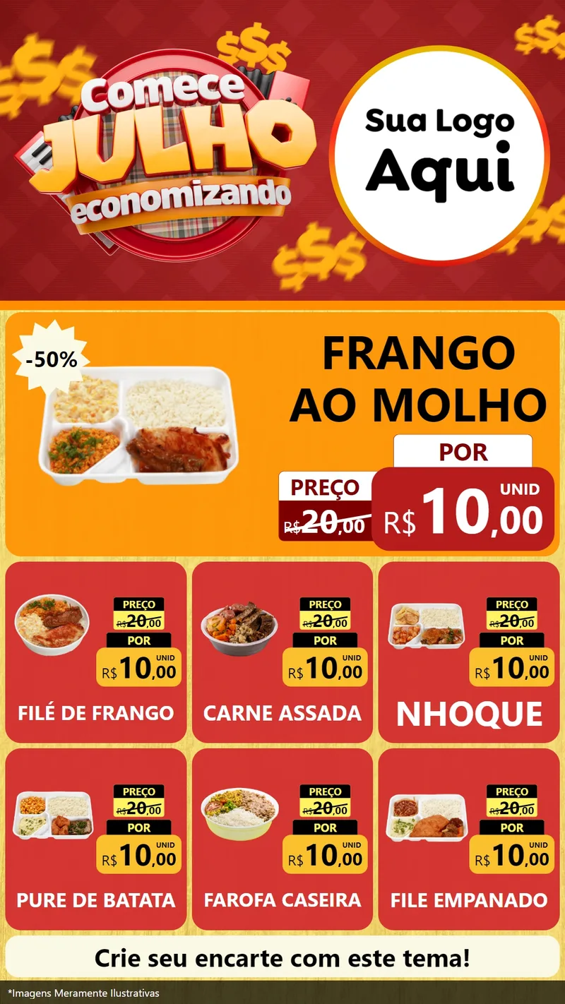 Modelo de Rede Social para Stories com o tema Comece Julho Economizando para Restaurante