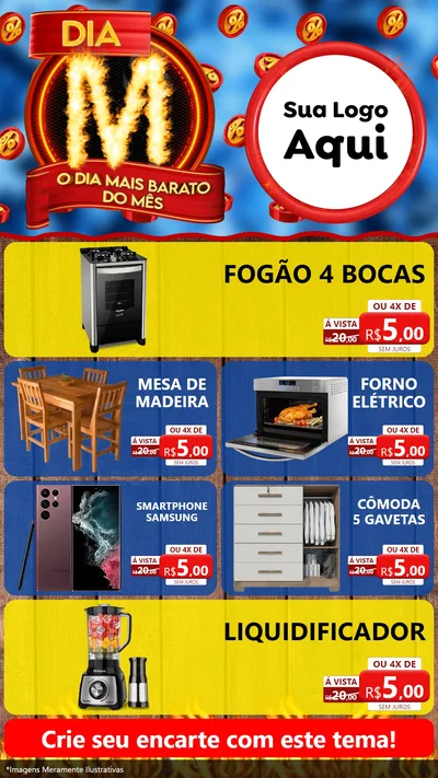 Modelo de TV para TV Vertical com o tema Dia M - O Dia Mais Barato Do Mês para Móveis e Eletro