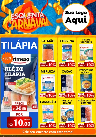 Modelo de Encarte para Encarte A4 Vertical com o tema Esquenta de Carnaval para Peixaria