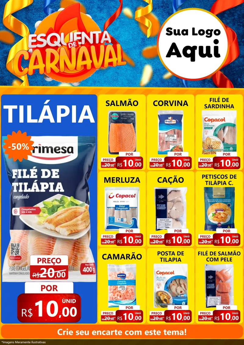 Modelo de Encarte para Encarte A4 Vertical com o tema Esquenta de Carnaval para Peixaria