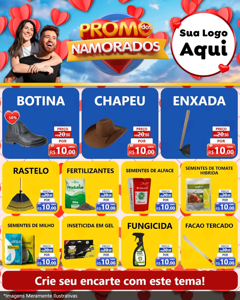 Modelo de Rede Social para Feed Instagram com o tema Promo dos Namorados para Agropecuária