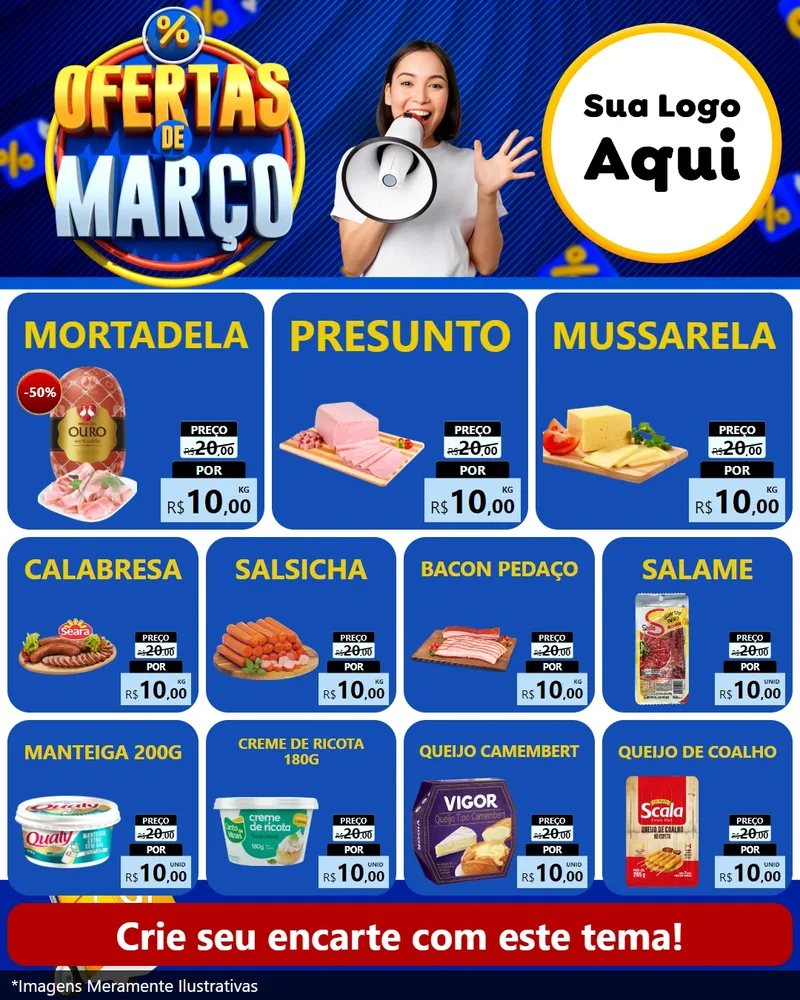 Modelo de Rede Social para Feed Instagram com o tema Ofertas de Março para Frios e Laticínios