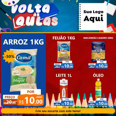 Modelo de Rede Social para Feed Facebook com o tema Volta Às Aulas para Supermercado