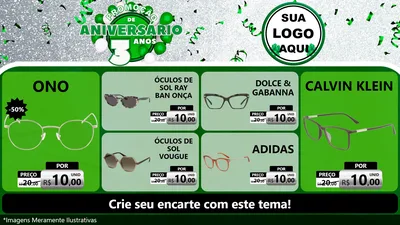 Modelo de TV para TV Horizontal com o tema Promoção de Aniversário - 3 Anos para Óticas