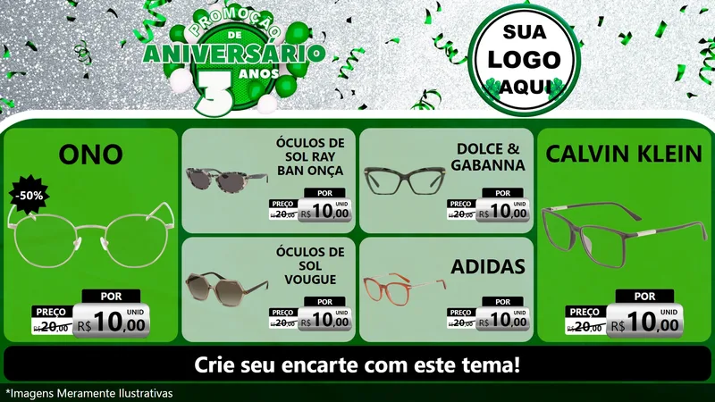 Modelo de TV para TV Horizontal com o tema Promoção de Aniversário - 3 Anos para Óticas