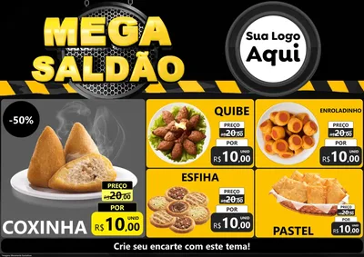 Modelo de Encarte para Encarte A4 Horizontal com o tema Mega Saldão para Salgadaria
