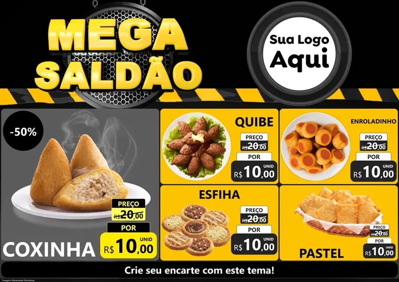 Modelo de Encarte para Encarte A4 Horizontal com o tema Mega Saldão para Salgadaria