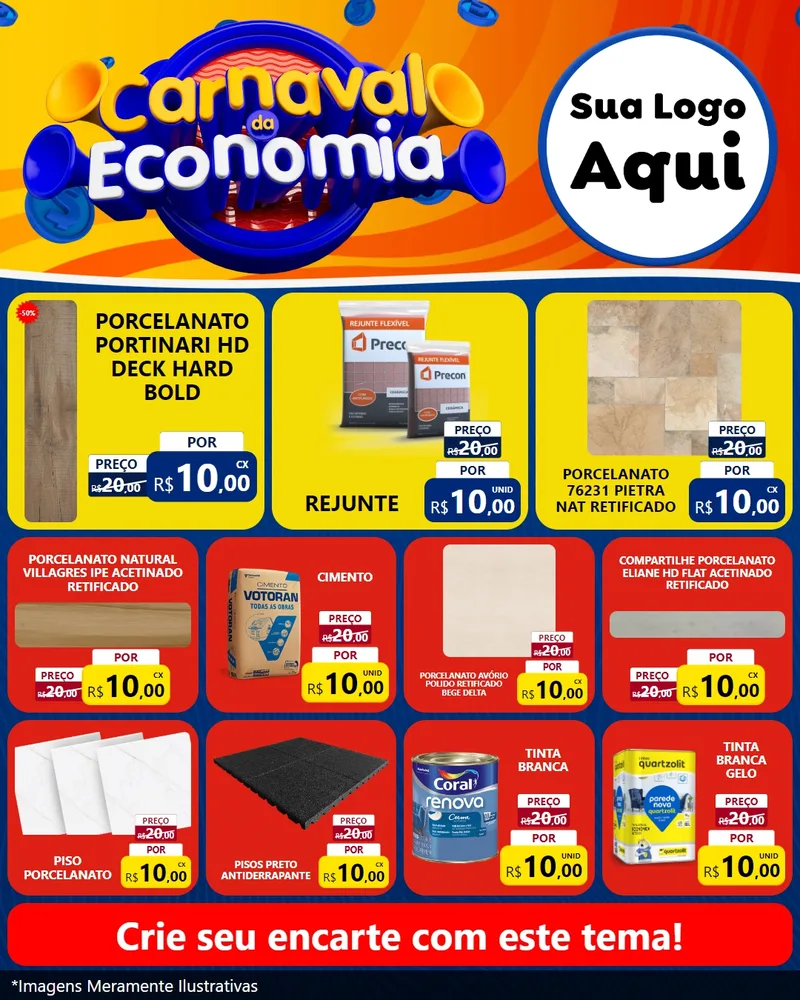 Modelo de Rede Social para Feed Instagram com o tema Carnaval da Economia para Pisos e revestimentos