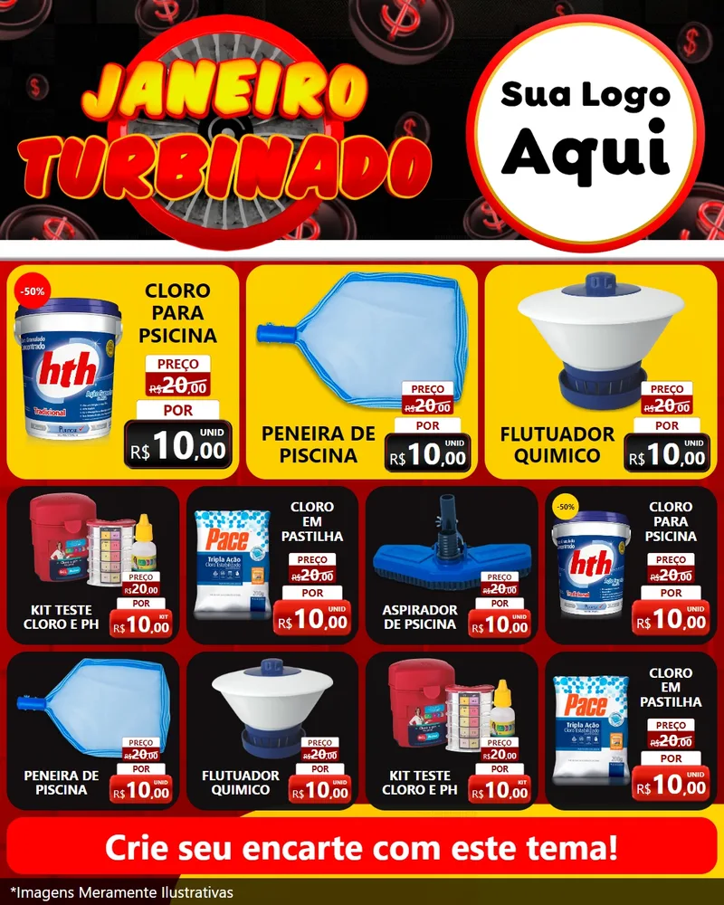 Modelo de Rede Social para Feed Instagram com o tema Janeiro Turbinado para Produtos para Piscina