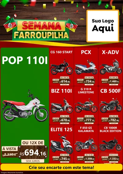 Modelo de Encarte para Encarte A4 Vertical com o tema Semana Farroupilha para Concessionaria de Motos