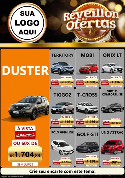 Modelo de Encarte para Encarte A4 Vertical com o tema Réveillon de Ofertas para Concessionaria de Carros