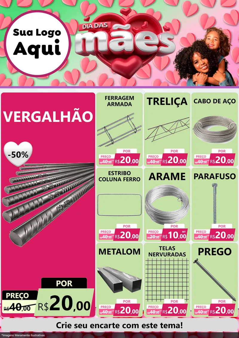 Modelo de Encarte para Encarte A4 Vertical com o tema Dia das Mães para Ferragens