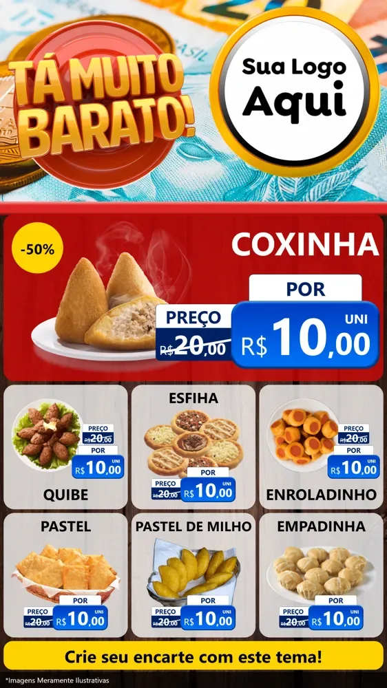 Modelo de Rede Social para Stories com o tema Está Muito Barato para Salgadaria