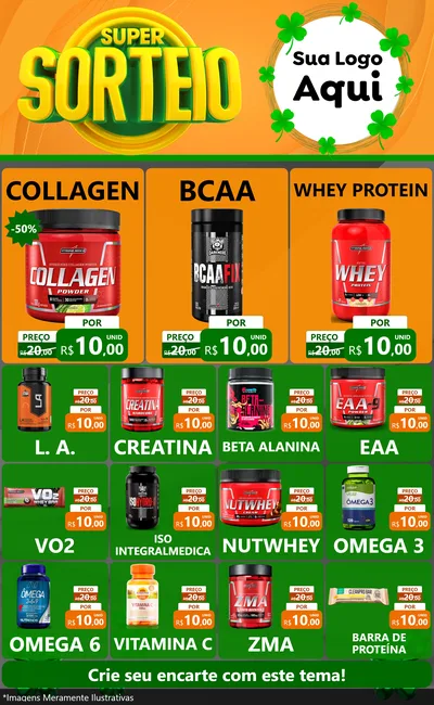 Modelo de Encarte para Encarte Grande com o tema Super Sorteio para Suplementos alimentares