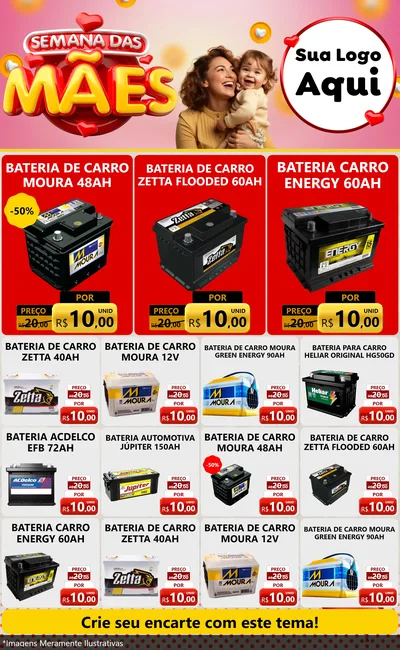 Modelo de Encarte para Encarte Grande com o tema Semana das Mães para Baterias Elétricas