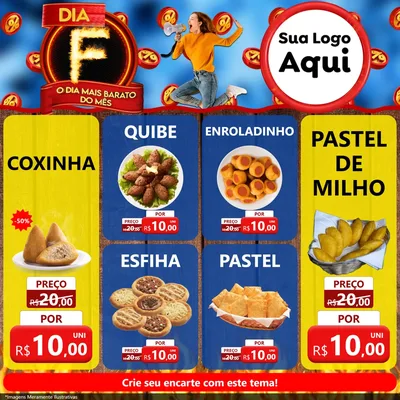 Modelo de Rede Social para Feed Facebook com o tema Dia F - O Dia Mais Barato Do Mês para Salgadaria