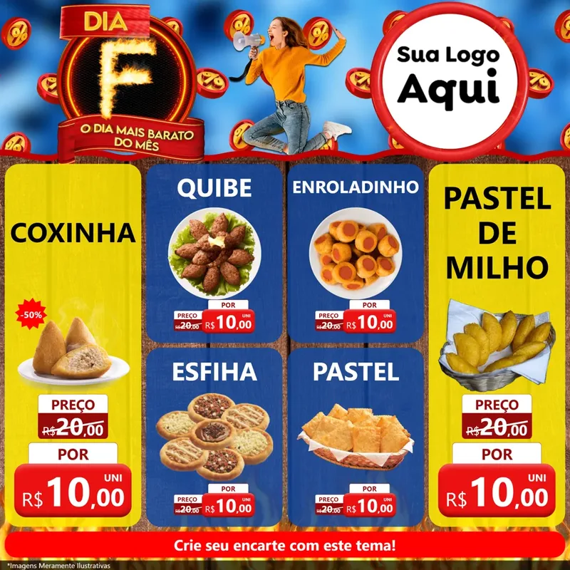 Modelo de Rede Social para Feed Facebook com o tema Dia F - O Dia Mais Barato Do Mês para Salgadaria