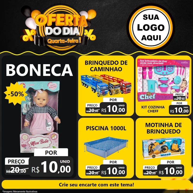 Modelo de Rede Social para Feed Facebook com o tema Oferta do Dia - Quarta Feira! para Brinquedos