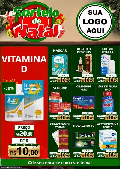 Modelo de Encarte para Encarte A4 Vertical com o tema Sorteio de Natal para Farmácia
