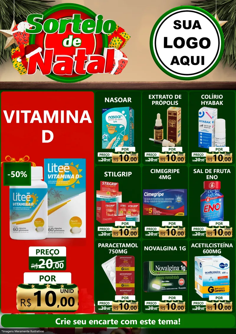 Modelo de Encarte para Encarte A4 Vertical com o tema Sorteio de Natal para Farmácia