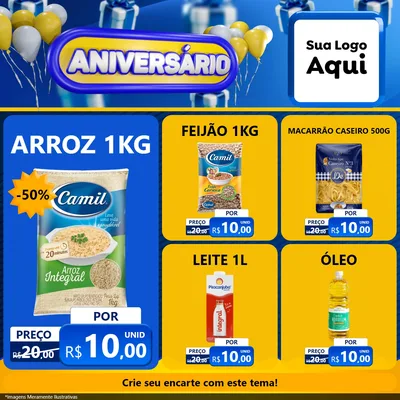 Modelo de Rede Social para Feed Facebook com o tema Aniversário para Supermercado