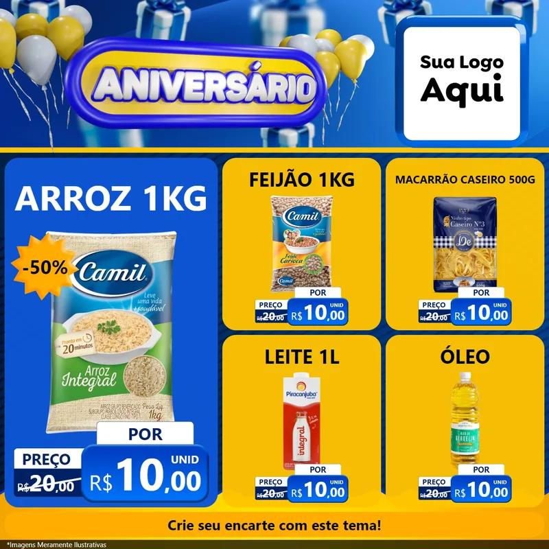 Modelo de Rede Social para Feed Facebook com o tema Aniversário para Supermercado