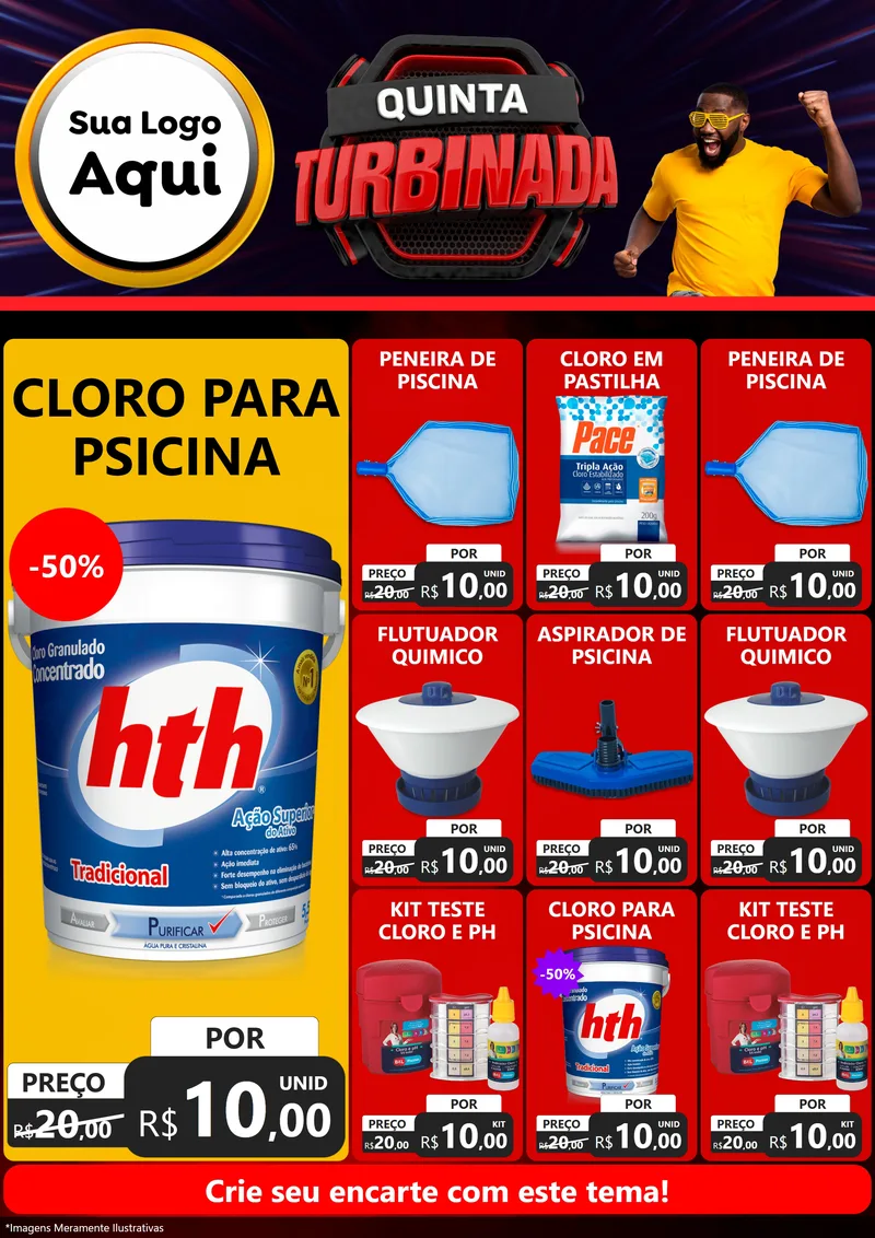 Modelo de Encarte para Encarte A4 Vertical com o tema Quinta Turbinada para Produtos para Piscina
